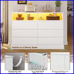 51 Dresser for Bedroom with LED Lights Long Dresser Chest of Drawers Open Space