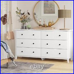 55.3''Double Dresser With 6 Drawers, Long Chest White Drawers, Storage Cabinet