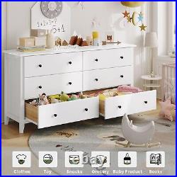 55.3''Double Dresser With 6 Drawers, Long Chest White Drawers, Storage Cabinet