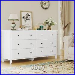 55.3''Double Dresser With 6 Drawers, Long Chest White Drawers, Storage Cabinet