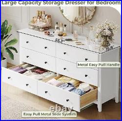 55.3''Double Dresser With 6 Drawers, Long Chest White Drawers, Storage Cabinet