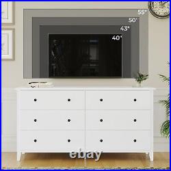 55.3''Double Dresser With 6 Drawers, Long Chest White Drawers, Storage Cabinet