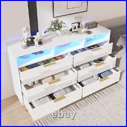 55 High Gloss LED Modern Wood Chests of Drawers, 6 Drawer Dresser with Gold Legs
