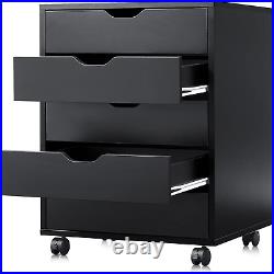 5Drawer Chest Wood Storage Dresser Cabinet with Wheels Black