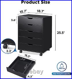 5Drawer Chest Wood Storage Dresser Cabinet with Wheels Black