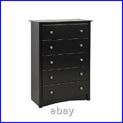 5 Drawer Chest Dresser Storage Organizer Black Wood Finish Bedroom Furniture New