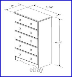 5 Drawer Chest Dresser White Solid Wood Nursery Bedroom Cabinet Bureau Wardrobe