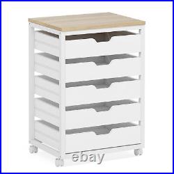 5-Drawer Chest Storage Cabinet Organizer Side Rolling Table Home Office Bedroom