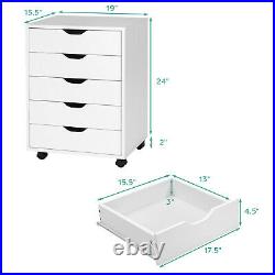 5 Drawer Chest Storage Dresser Floor Cabinet Organizer with Wheels White