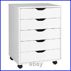 5 Drawer Chest Storage Dresser Floor Cabinet Organizer with Wheels White