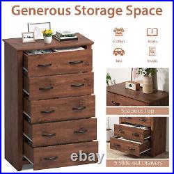 5 Drawer Chest Storage Dresser Tall Cabinet Organizer Bedroom Hallway Walnut
