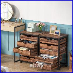 5 Drawer Chest, Wood Storage Dresser Cabinet With Wheels, Industrial Storage