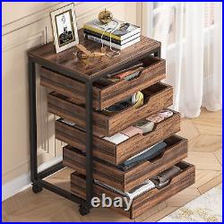 5 Drawer Chest, Wood Storage Dresser Cabinet With Wheels, Industrial Storage