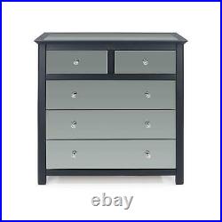 5 Drawer Dark Carbon Finish Chest of Drawers Mirrored Panels Bedroom Furniture