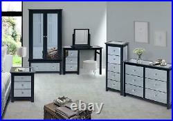 5 Drawer Dark Carbon Finish Narrow Chest of Drawers Mirrored Panels Bedroom
