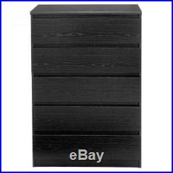 5 Drawer Dresser Chest Bedroom Furniture Clothes Storage Wood Drawers Black