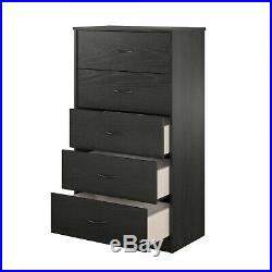 5-Drawer Dresser Chest Clothes Storage Modern Bedroom Cabinet Wood Black