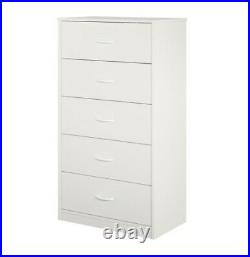 5 Drawer Dresser Closet Tall Chest Clothes Storage Modern Bedroom Cabinet, White