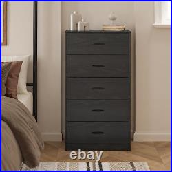 5 Drawer Dresser Closet Tall Chest Clothes Storage Modern Cabinet Black Oak New