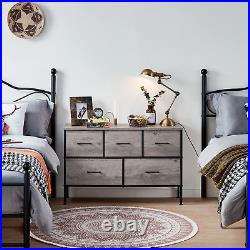 5 Drawer Dresser Long Wide Chest of Drawers Nightstand with Wood Top Rustic Stor