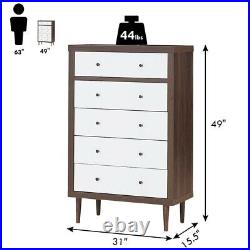 5-Drawer Dresser Mid-Century Wood Chest of Storage Clothes Organizer Bedroom NEW