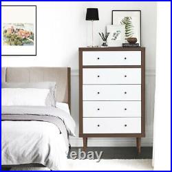 5-Drawer Dresser Mid-Century Wood Chest of Storage Clothes Organizer Bedroom NEW