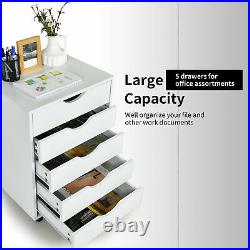 5 Drawer Dresser Storage Cabinet Chest withWheels for Home Office White
