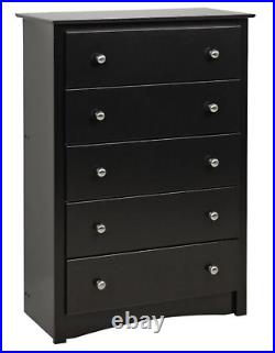 5 Drawer Dresser Vertical Chest Curved Top Edges Nickel Knobs Black Brand New
