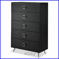 5 Drawer Dresser Wood Chest of Drawers Bedroom Furniture Storage Cabinet Black