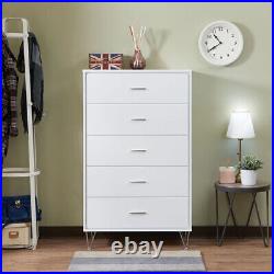 5 Drawer Dresser Wood Chest of Drawers Modern Bedroom Furniture Storage White