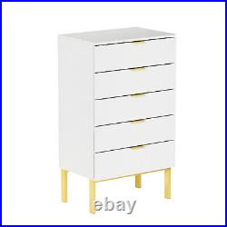 5 Drawer Dresser for Bedroom Handle Gold Wood Storage Chest of Drawer Organize