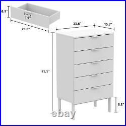 5 Drawer Dresser for Bedroom Handle Gold Wood Storage Chest of Drawer Organize