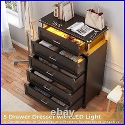 5 Drawer Dresser for Bedroom with Led Light Chest of Drawers Modern Tall Dresser