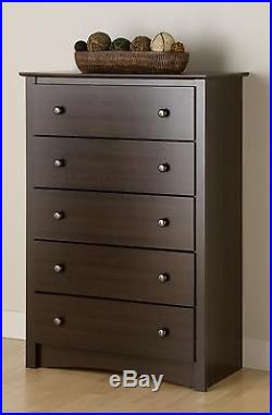 5 Drawer Wood Chest of Drawers Bed Room Furniture in Espresso Finish