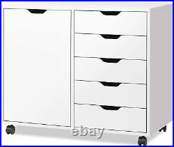 5-Drawer Wood Dresser Chest with Door, Mobile Storage Cabinet, Printer Stand for