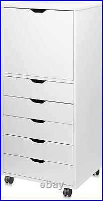 5-Drawer Wood Dresser with Top Cabinet Storage, Mobile Chest of Drawers, Wide St