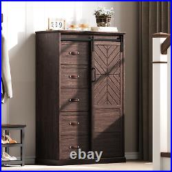 5 Drawers Dresser for Bedroom, Farmhouse Tall Chest of Drawers with Sliding Door