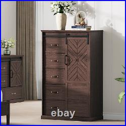 5 Drawers Dresser for Bedroom, Farmhouse Tall Chest of Drawers with Sliding Door