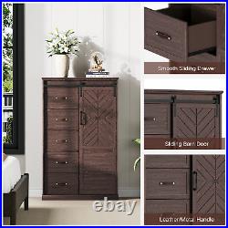 5 Drawers Dresser for Bedroom, Farmhouse Tall Chest of Drawers with Sliding Door