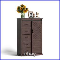 5 Drawers Dresser for Bedroom, Farmhouse Tall Chest of Drawers with Sliding Door