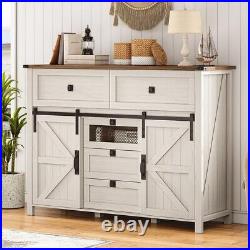 5 Drawers Dresser withSliding Barn Doors Bedroom Chest of Drawers, Storage Cabinet