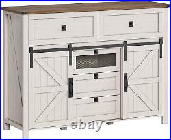 5 Drawers Dresser withSliding Barn Doors Bedroom Chest of Drawers, Storage Cabinet
