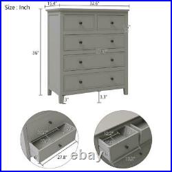 5 Drawers Solid Wood Chest Gray