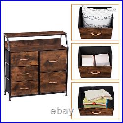 5 Fabric Drawers Dresser Bedroom Organizer Storage Chest Cabinet with Open Shelf