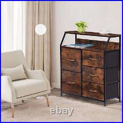 5 Fabric Drawers Dresser Bedroom Organizer Storage Chest Cabinet with Open Shelf