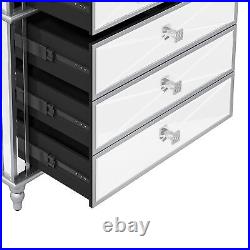 5 Tier Chest Wood Dresser Cabinet Glass Mirrored Bedroom with Heavy Duty 5 Drawers