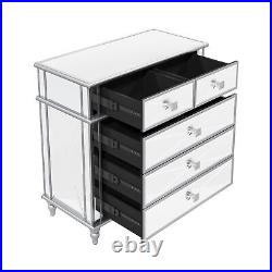 5 Tier Chest Wood Dresser Cabinet Glass Mirrored Bedroom with Heavy Duty 5 Drawers