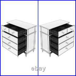 5 Tier Chest Wood Dresser Cabinet Glass Mirrored Bedroom with Heavy Duty 5 Drawers