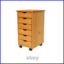 6 Drawer Cart Wood Storage Rolling Cabinet Chest of Drawers Portable Cabinet New