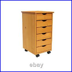 6 Drawer Cart Wood Storage Rolling Cabinet Chest of Drawers Portable Cabinet New